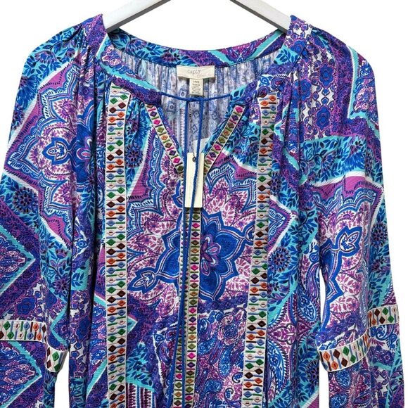 Cupio Boho Peasant Top Size Large Womens Tunic Tee Blouse Blue Paisley NWT - Picture 6 of 10